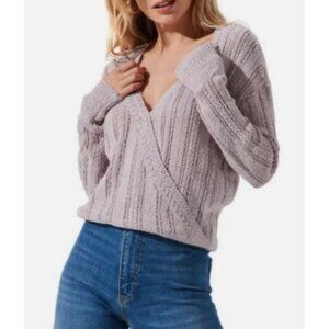 Astr Lilac V-Neck Ribbed Wrap Sweater